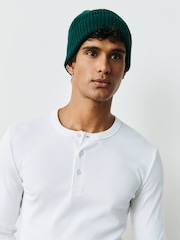 白色 - Slim Long Sleeve Ribbed Henley T-Shirt - 图片5 / 8