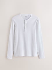 白色 - Slim Long Sleeve Ribbed Henley T-Shirt - 图片6 / 8