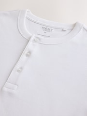 白色 - Slim Long Sleeve Ribbed Henley T-Shirt - 图片7 / 8