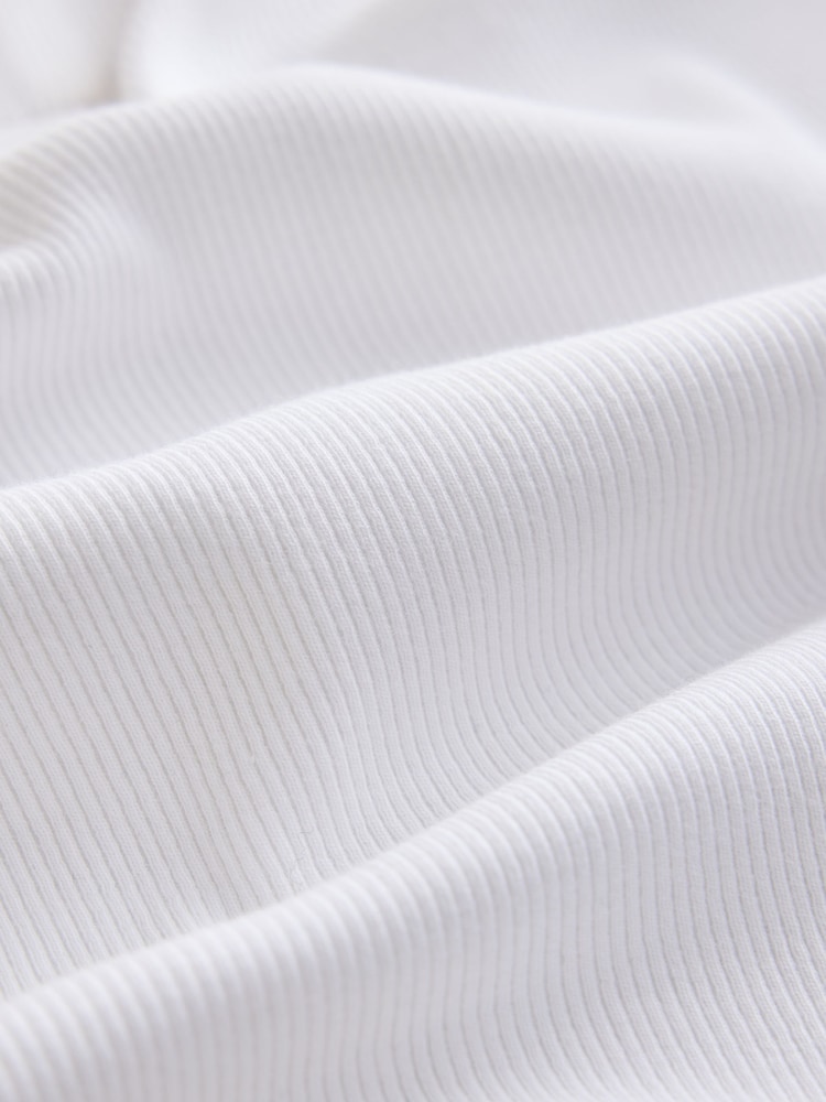 白色 - Slim Long Sleeve Ribbed Henley T-Shirt - 图片8 / 8