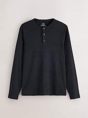 Black Slim Long Sleeve Ribbed Henley T-Shirt - Image 1 of 3