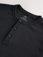 黑色 - Slim Long Sleeve Ribbed Henley T-Shirt - 图片5 / 6