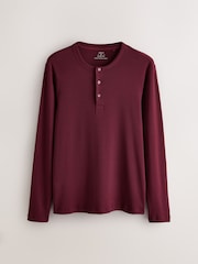 Burgundy Red Slim Long Sleeve Ribbed Henley T-Shirt - Image 6 of 8