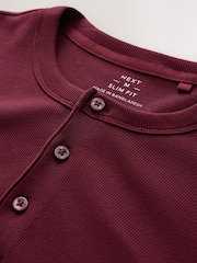 Burgundy Red Slim Long Sleeve Ribbed Henley T-Shirt - Image 7 of 8