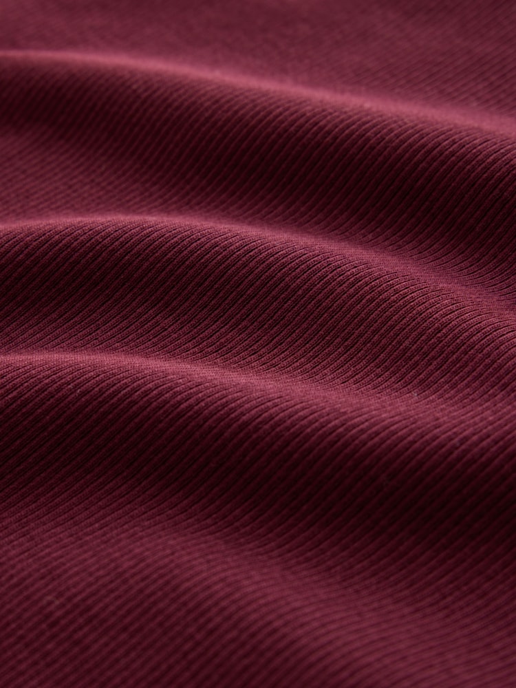 Burgundy Red Slim Long Sleeve Ribbed Henley T-Shirt - Image 8 of 8