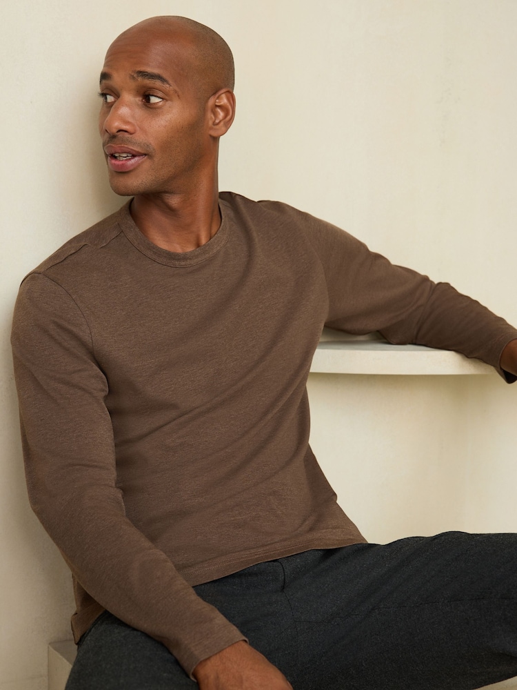 Brown Regular Fit N. Premium SUPIMA® Cotton Crew Neck Long Sleeve T-Shirt - Image 1 of 8 Brown Regular Fit N. Premium SUPIMA® Cotton Crew Neck Long Sleeve T-Shirt - Image 1 of 8