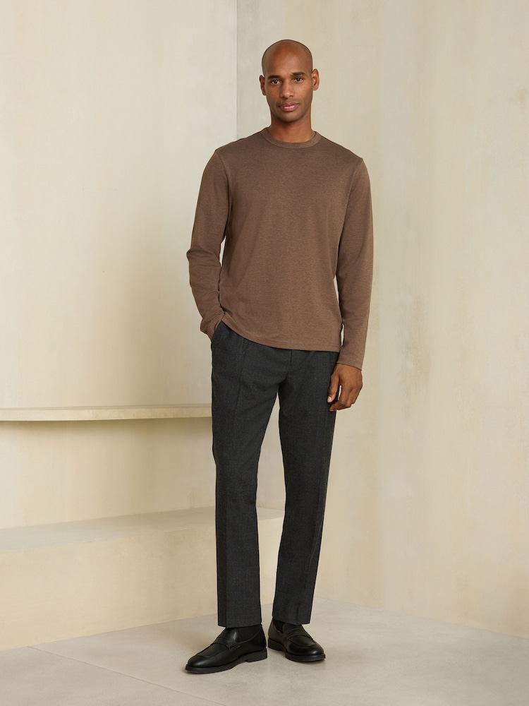 Brown Regular Fit N. Premium SUPIMA® Cotton Crew Neck Long Sleeve T-Shirt - Image 2 of 8 Brown Regular Fit N. Premium SUPIMA® Cotton Crew Neck Long Sleeve T-Shirt - Image 2 of 8