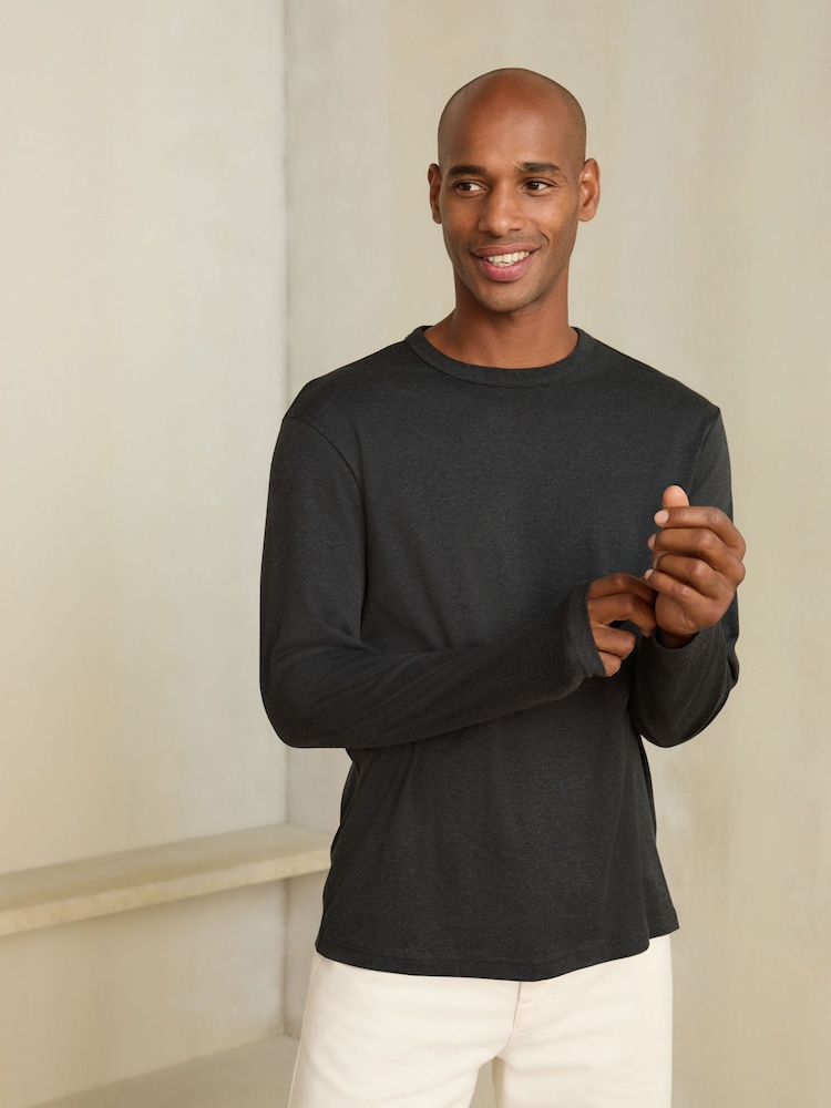 Black Marl Regular Fit N. Premium SUPIMA® Cotton Crew Neck Long Sleeve T-Shirt - Image 1 of 7 Black Marl Regular Fit N. Premium SUPIMA® Cotton Crew Neck Long Sleeve T-Shirt - Image 1 of 7
