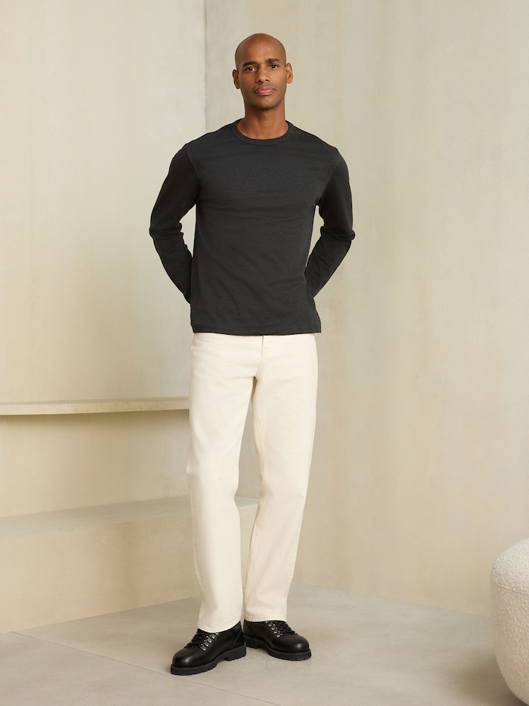 Black Marl Regular Fit N. Premium SUPIMA® Cotton Crew Neck Long Sleeve T-Shirt - Image 2 of 7 Black Marl Regular Fit N. Premium SUPIMA® Cotton Crew Neck Long Sleeve T-Shirt - Image 2 of 7