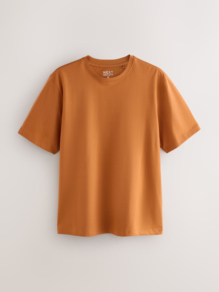 Navy/Dark Green/Ecru/Teal/Burgundy/Orange Regular Fit Essential Cotton T-Shirts 6 Pack - Image 2 of 9