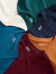 Navy/Dark Green/Ecru/Teal/Burgundy/Orange Regular Fit Essential Cotton T-Shirts 6 Pack - Image 8 of 9