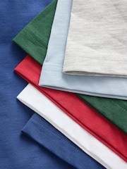 Red/Light Blue/Grey Marl/Green/White/Cobalt Blue Regular Fit Essential Cotton T-Shirts 6 Pack - Image 15 of 15