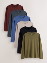 Black/Stone/Green/Red/Blue/Teal Long Sleeve T-Shirts 6 Pack - Image 1 of 15
