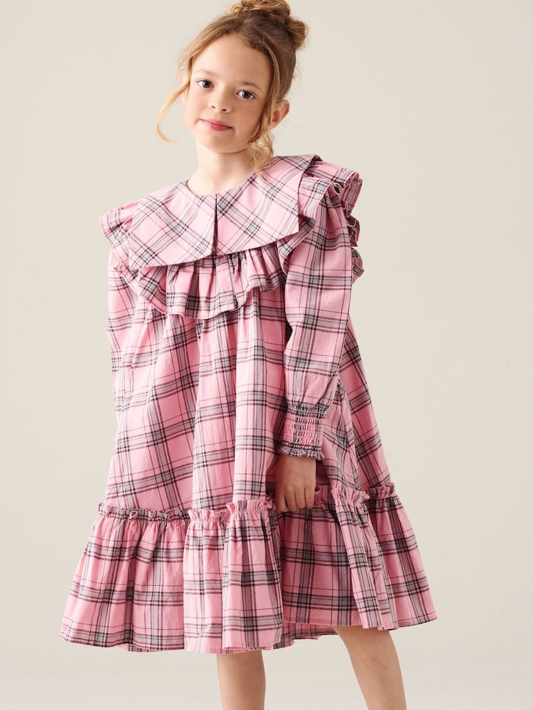 Angel & Rocket Pink Etta Check Ruffle Yoke Dress - Image 1 of 3 Angel & Rocket Pink Etta Check Ruffle Yoke Dress - Image 1 of 3