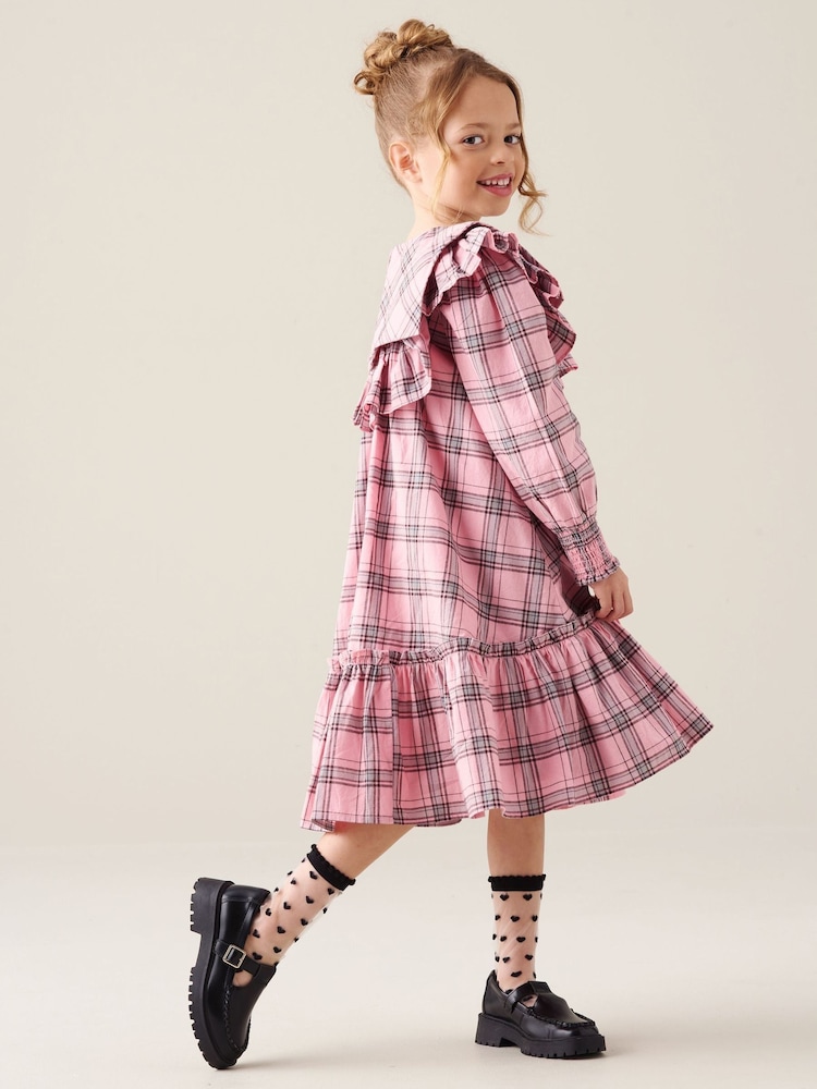 Angel & Rocket Pink Etta Check Ruffle Yoke Dress - Image 2 of 3 Angel & Rocket Pink Etta Check Ruffle Yoke Dress - Image 2 of 3