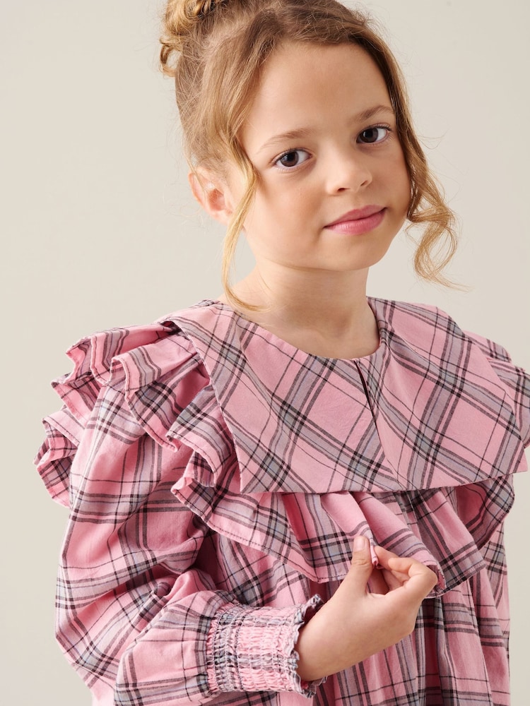 Angel & Rocket Pink Etta Check Ruffle Yoke Dress - Image 3 of 3 Angel & Rocket Pink Etta Check Ruffle Yoke Dress - Image 3 of 3
