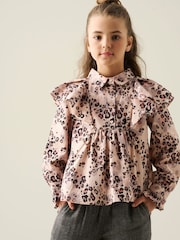 Angel & Rocket Brown Elle Cape Collar Animal Print Top - Image 1 of 7