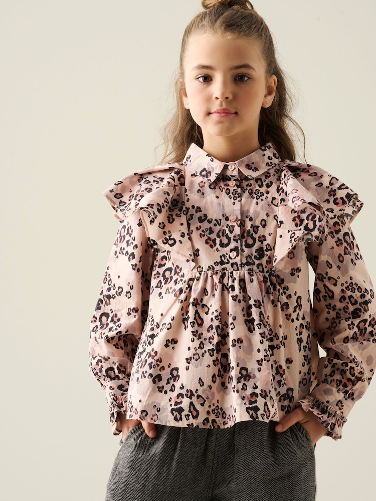 Angel & Rocket Brown Elle Cape Collar Animal Print Top - Image 1 of 7 Angel & Rocket Brown Elle Cape Collar Animal Print Top - Image 1 of 7