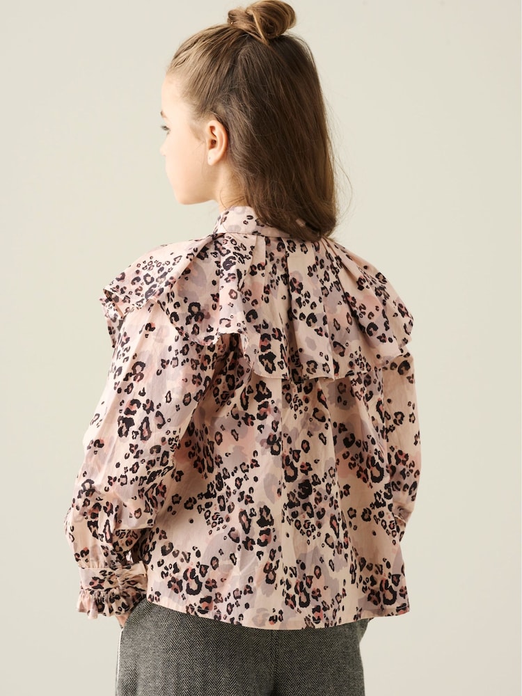 Angel & Rocket Brown Elle Cape Collar Animal Print Top - Image 2 of 7 Angel & Rocket Brown Elle Cape Collar Animal Print Top - Image 2 of 7