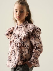 Angel & Rocket Brown Elle Cape Collar Animal Print Top - Image 5 of 7
