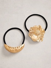 White Stuff Gold Metal Hair Elastics 2 Pack - Image 1 of 2