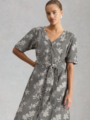 White Stuff Black Val Linen Blend Dress - Image 4 of 6