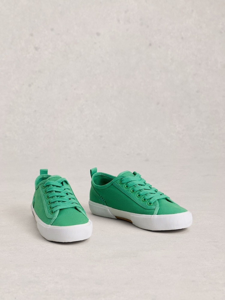 White Stuff Green Pippa Canvas Lace Up Trainers - Image 2 of 4