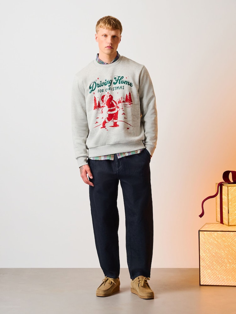 Grey Marl Christmas Golf Graphic Crew Neck Sweatshirt - Image 2 of 7 Grey Marl Christmas Golf Graphic Crew Neck Sweatshirt - Image 2 of 7