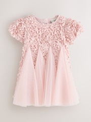 핑크 - Baker by Ted Baker 크림 3D 텍스처드 플로럴 메시 고데 드레스 - 13의 이미지 8
