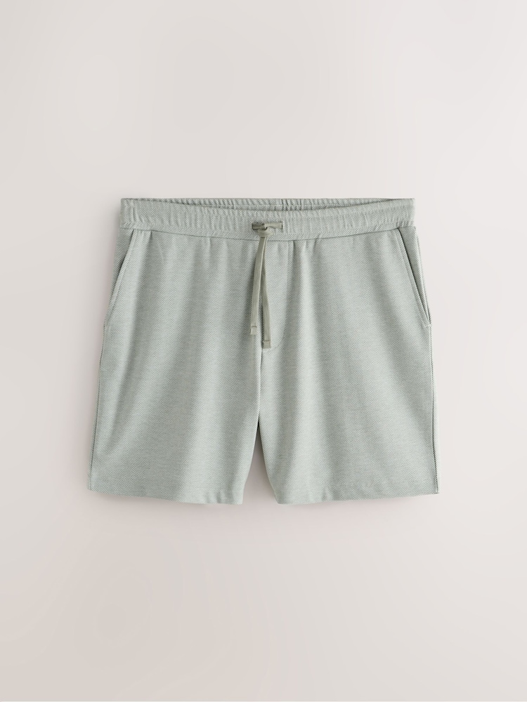 Sage Green Herringbone Jersey Shorts - Image 1 of 3
