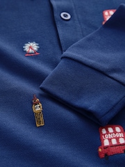 Navy London Long Sleeve Embroidered Polo Shirt (3mths-7yrs) - Image 6 of 7