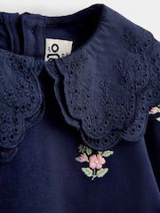 Jojo Maman Bébé Navy Blue Floral Embroidered Broderie Collar Top - Image 3 of 4