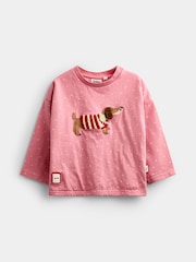 JoJo Maman Bébé Pink Dog Appliqué Long Sleeve Top - Image 1 of 4