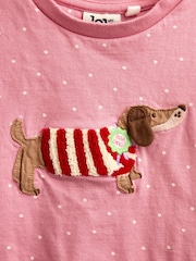 JoJo Maman Bébé Pink Dog Appliqué Long Sleeve Top - Image 4 of 4