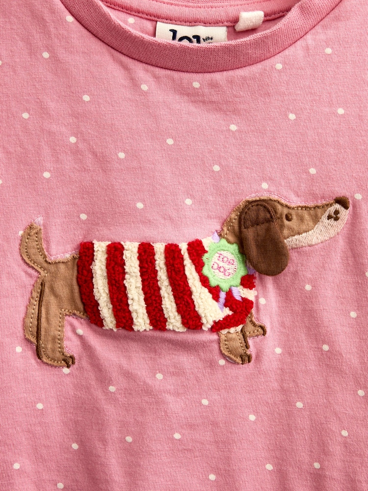 JoJo Maman Bébé Pink Dog Appliqué Long Sleeve Top - Image 4 of 4 JoJo Maman Bébé Pink Dog Appliqué Long Sleeve Top - Image 4 of 4