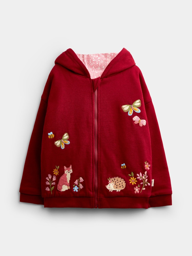 JoJo Maman Bébé Burgundy Red Woodland Reversible Hoodie - Image 1 of 8 JoJo Maman Bébé Burgundy Red Woodland Reversible Hoodie - Image 1 of 8