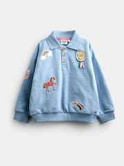 Jojo Maman Bébé Blue Horse Badge Appliqué Collared Sweatshirt - Image 1 of 4