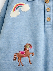 Jojo Maman Bébé Blue Horse Badge Appliqué Collared Sweatshirt - Image 4 of 4
