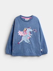 JoJo Maman Bébé Blue Dragon Appliqué Long  Sleeve Top - Image 1 of 4