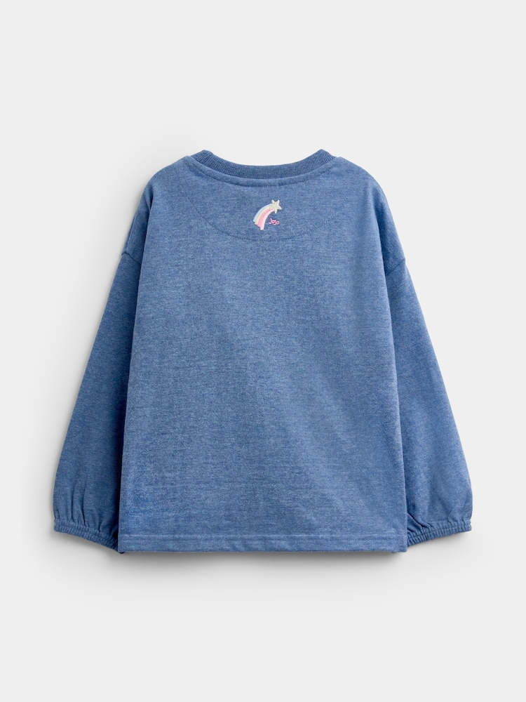 JoJo Maman Bébé Blue Dragon Appliqué Long  Sleeve Top - Image 2 of 4