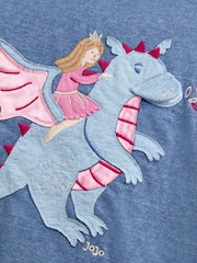 JoJo Maman Bébé Blue Dragon Appliqué Long  Sleeve Top - Image 3 of 4