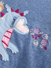 JoJo Maman Bébé Blue Dragon Appliqué Long  Sleeve Top - Image 4 of 4