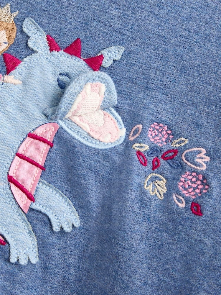JoJo Maman Bébé Blue Dragon Appliqué Long  Sleeve Top - Image 4 of 4