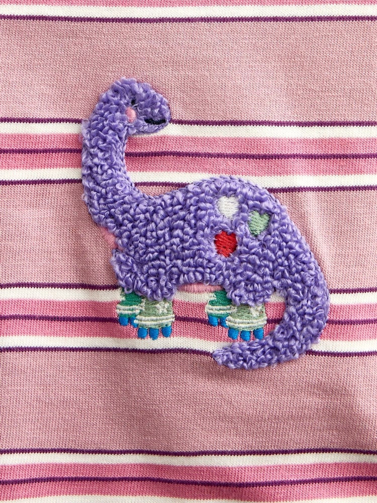 Jojo Maman Bébé Pink Stripe Dino Appliqué Top - Image 4 of 4