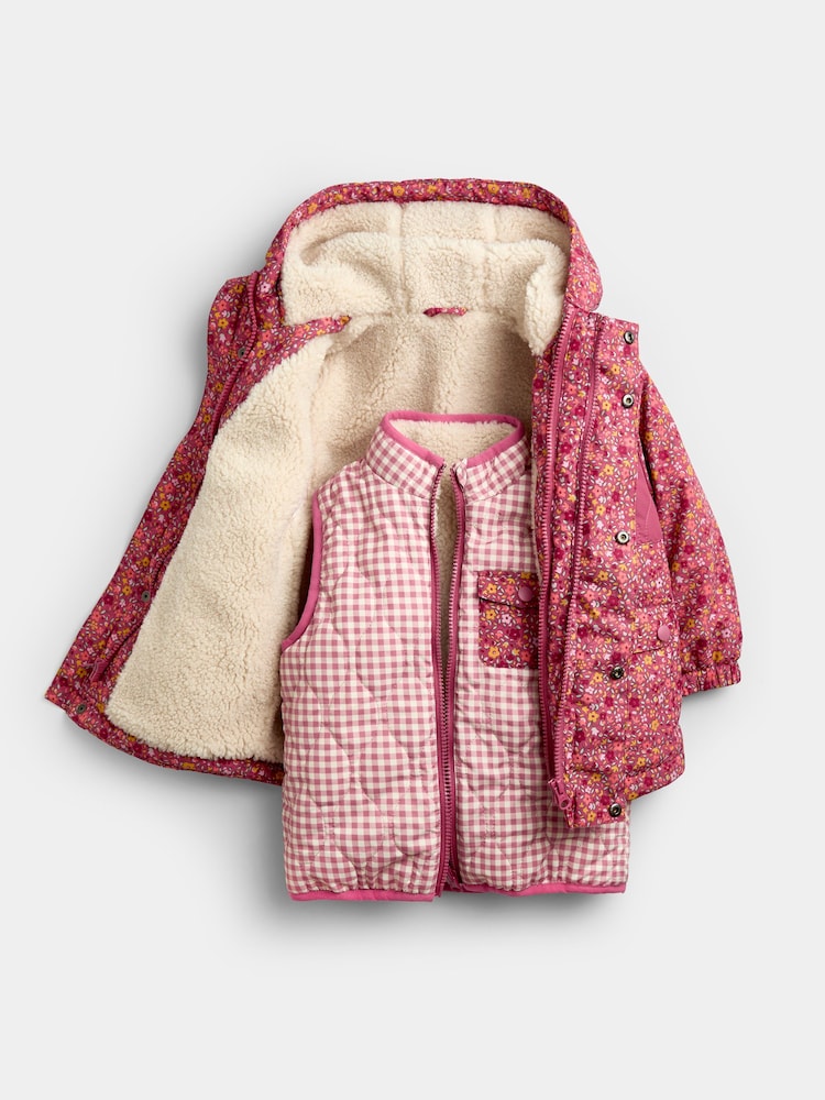 JoJo Maman Bébé Pink Ditsy 4-In-1 Jacket - Image 2 of 10