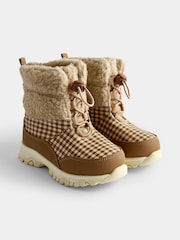 JoJo Maman Bébé Brown Gingham Cosy Snow Boots - Image 1 of 4