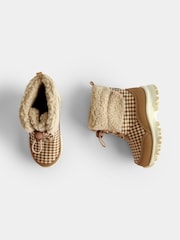JoJo Maman Bébé Brown Gingham Cosy Snow Boots - Image 3 of 4