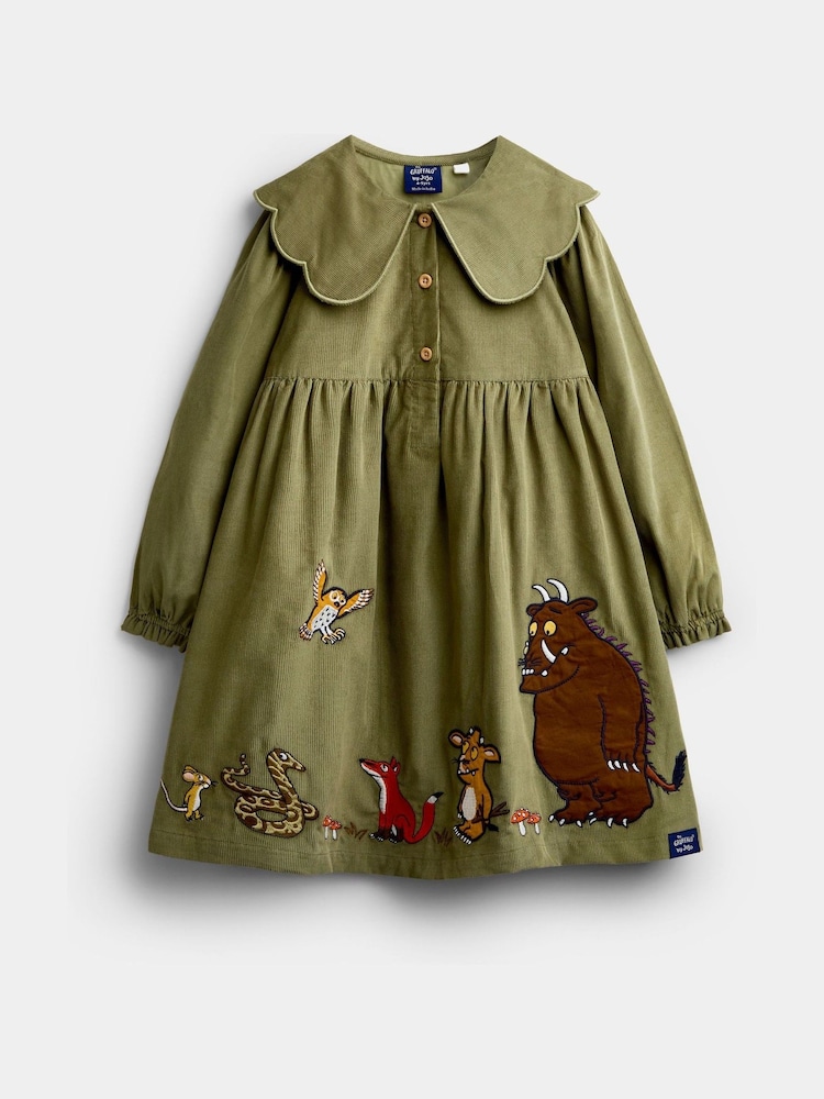 Jojo Maman Bébé Khaki Green The Gruffalo Appliqué Collar Dress - Image 1 of 4 Jojo Maman Bébé Khaki Green The Gruffalo Appliqué Collar Dress - Image 1 of 4