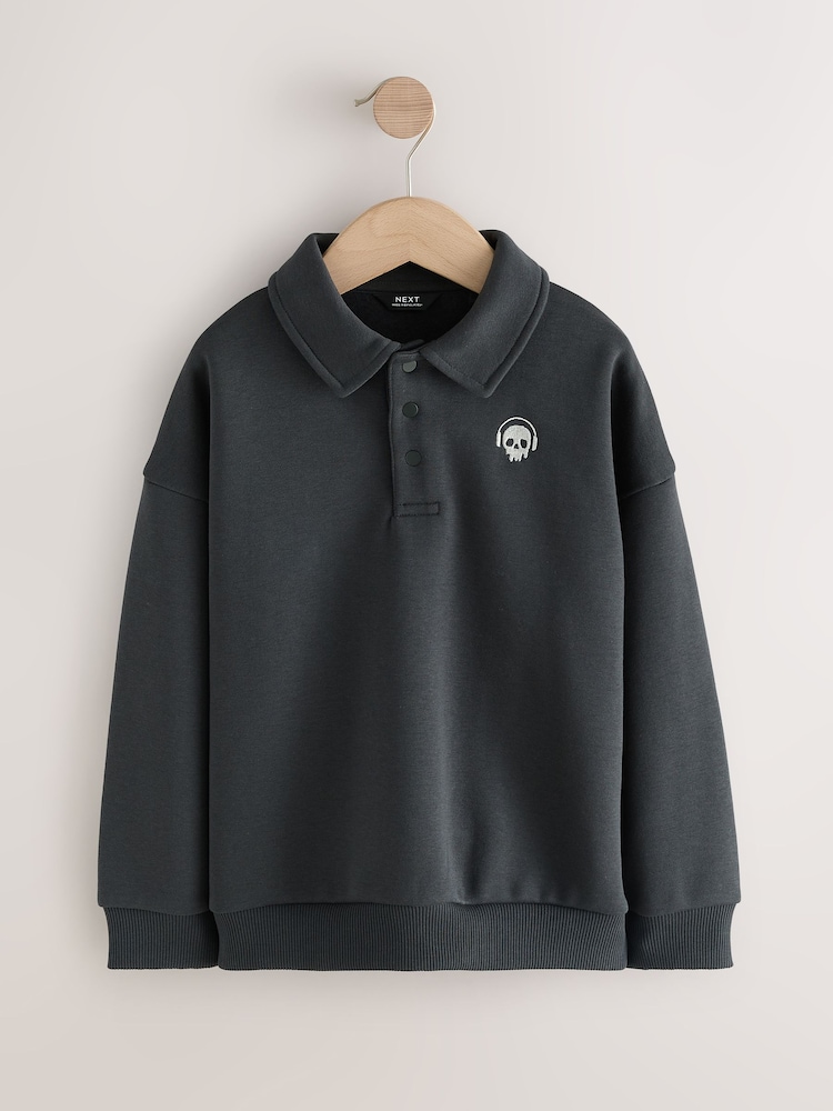 Charcoal Grey Oversized Collar Popper Neck Sweatshirt (3-16yrs) - Image 1 of 4
