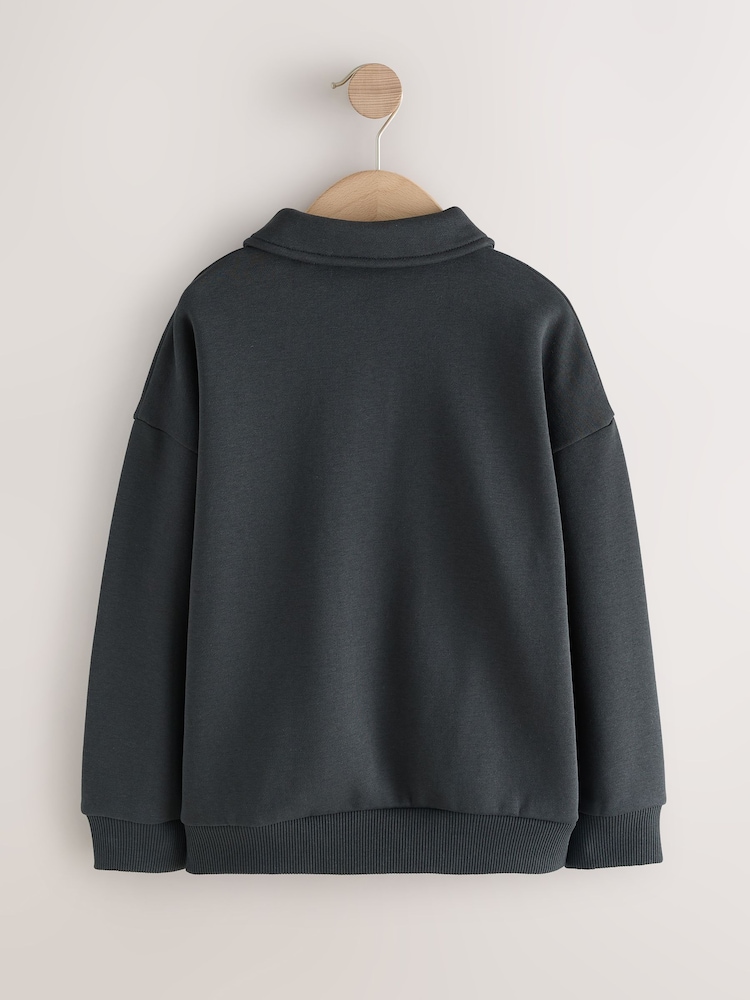 Charcoal Grey Oversized Collar Popper Neck Sweatshirt (3-16yrs) - Image 2 of 4